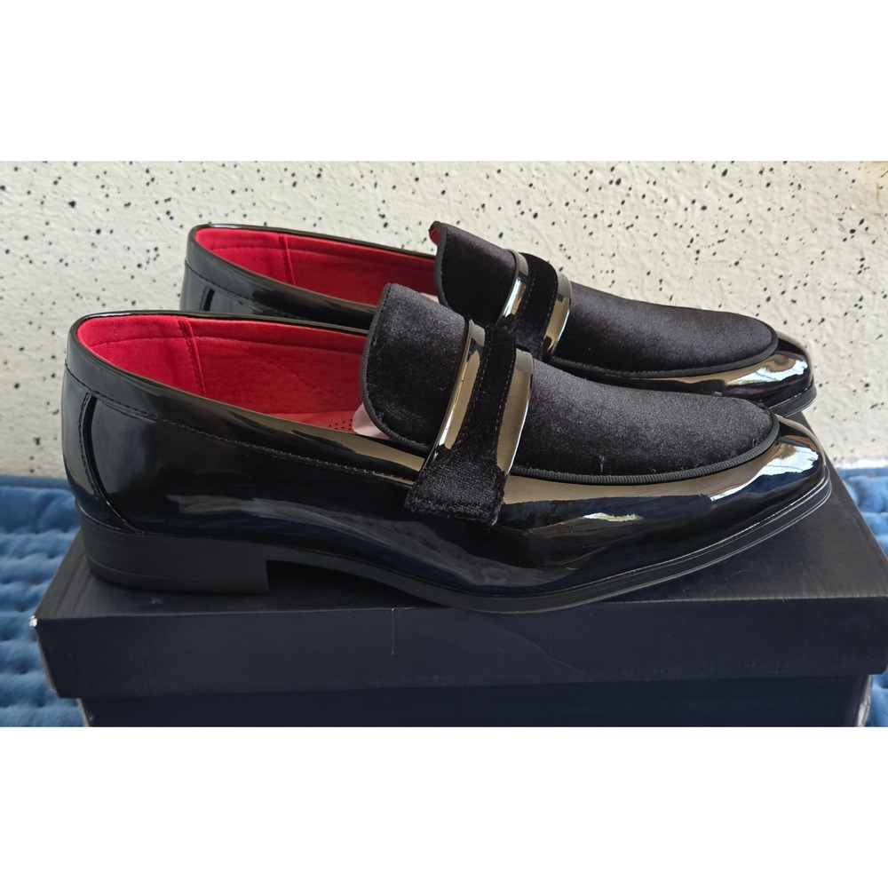 Bruno Marc Mens Black Patent Velvet Loafers Dress Shoes SBLS2407M Size 9.5 New